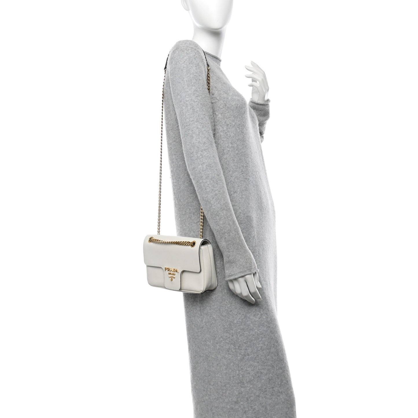 Saffiano Flap Shoulder Bag White