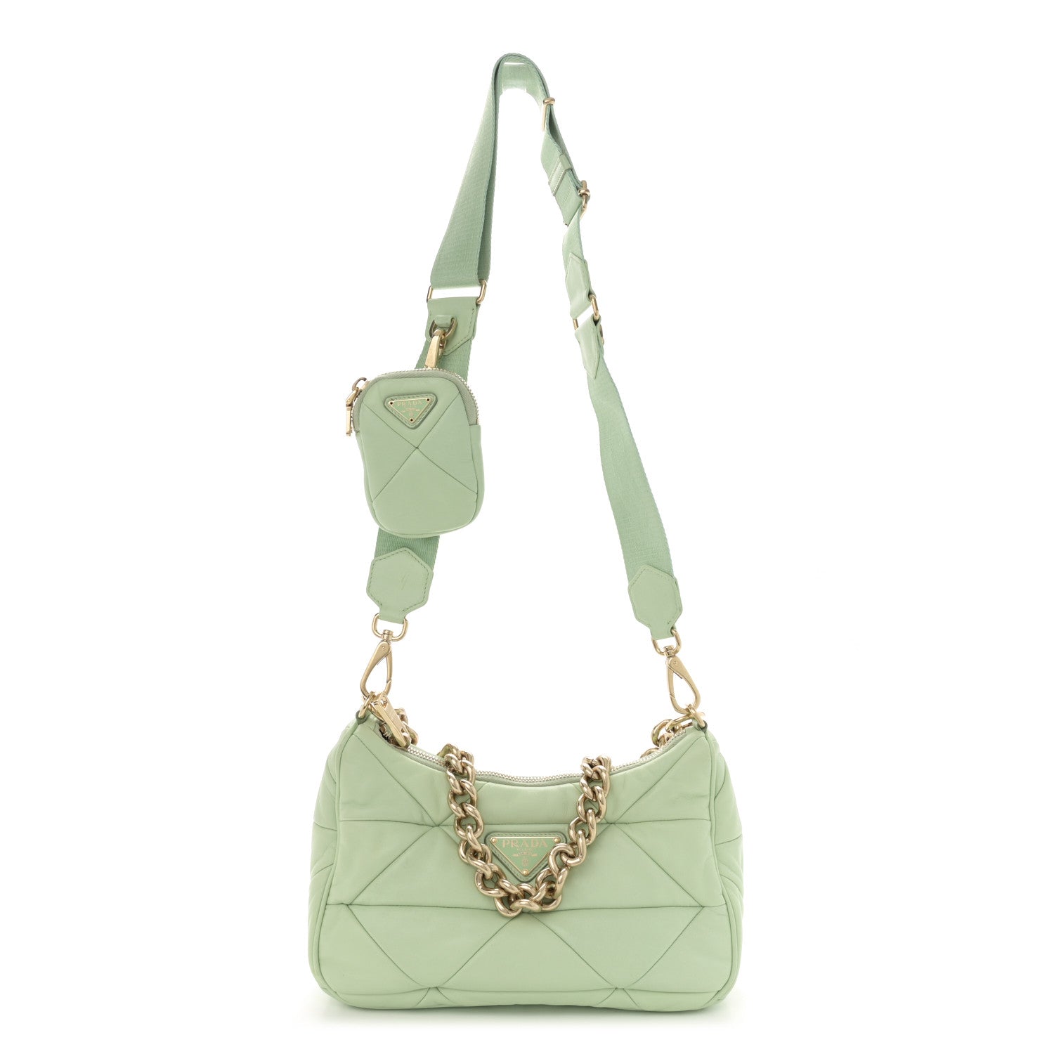 Prada Nappa Re-Nylon Triangle Quilted Patchwork System Shoulder Bag Acqua 1 of 15