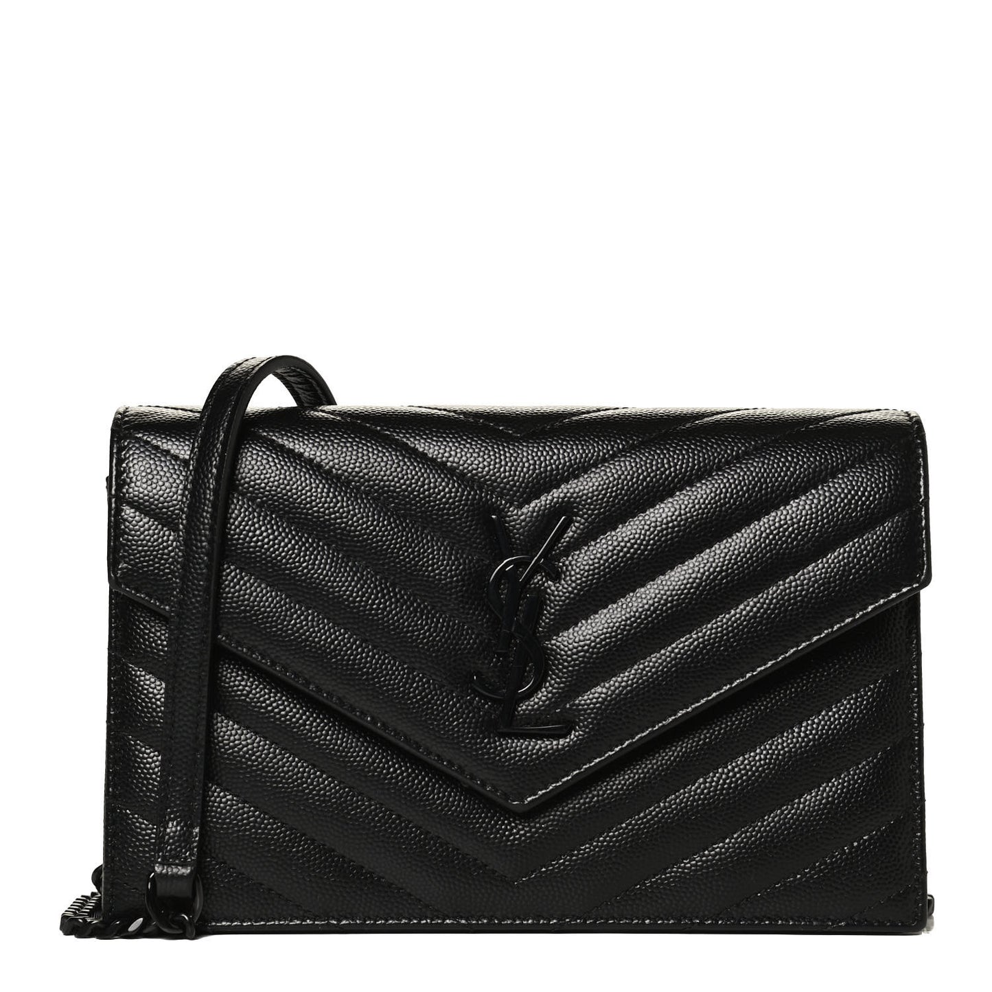 Grain De Poudre Matelasse Chevron Monogram Monochrome Envelope Chain Wallet Black