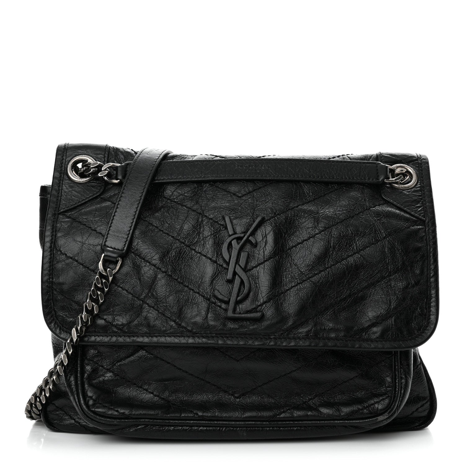 Saint Laurent Crinkled Calfskin Matelasse Monogram Medium Niki Chain Satchel Black 1 of 13
