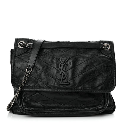 Saint Laurent Crinkled Calfskin Matelasse Monogram Medium Niki Chain Satchel Black 1 of 13