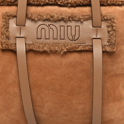 Miu Miu Shearling Suede Shopping Tote Caramel 9 of 11