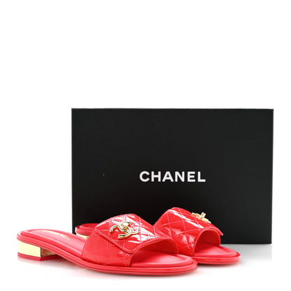 Chanel Patent Goatskin Quilted CC Sandals 38 Dark Pink 10 of 10