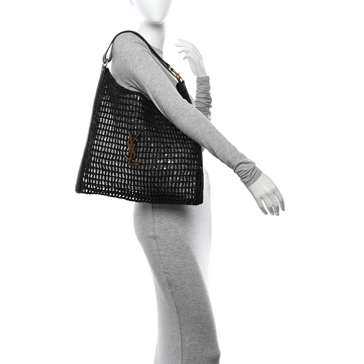 Saint Laurent Raffia Calfskin Oxalis Shoulder Bag Black 2 of 10