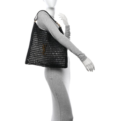 Saint Laurent Raffia Calfskin Oxalis Shoulder Bag Black 2 of 10