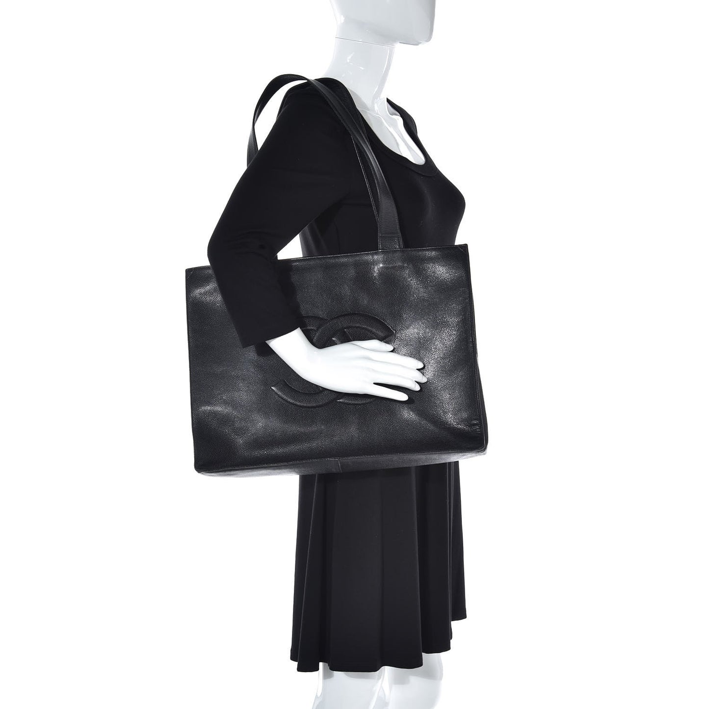 Caviar Large CC Shoulder Bag Black