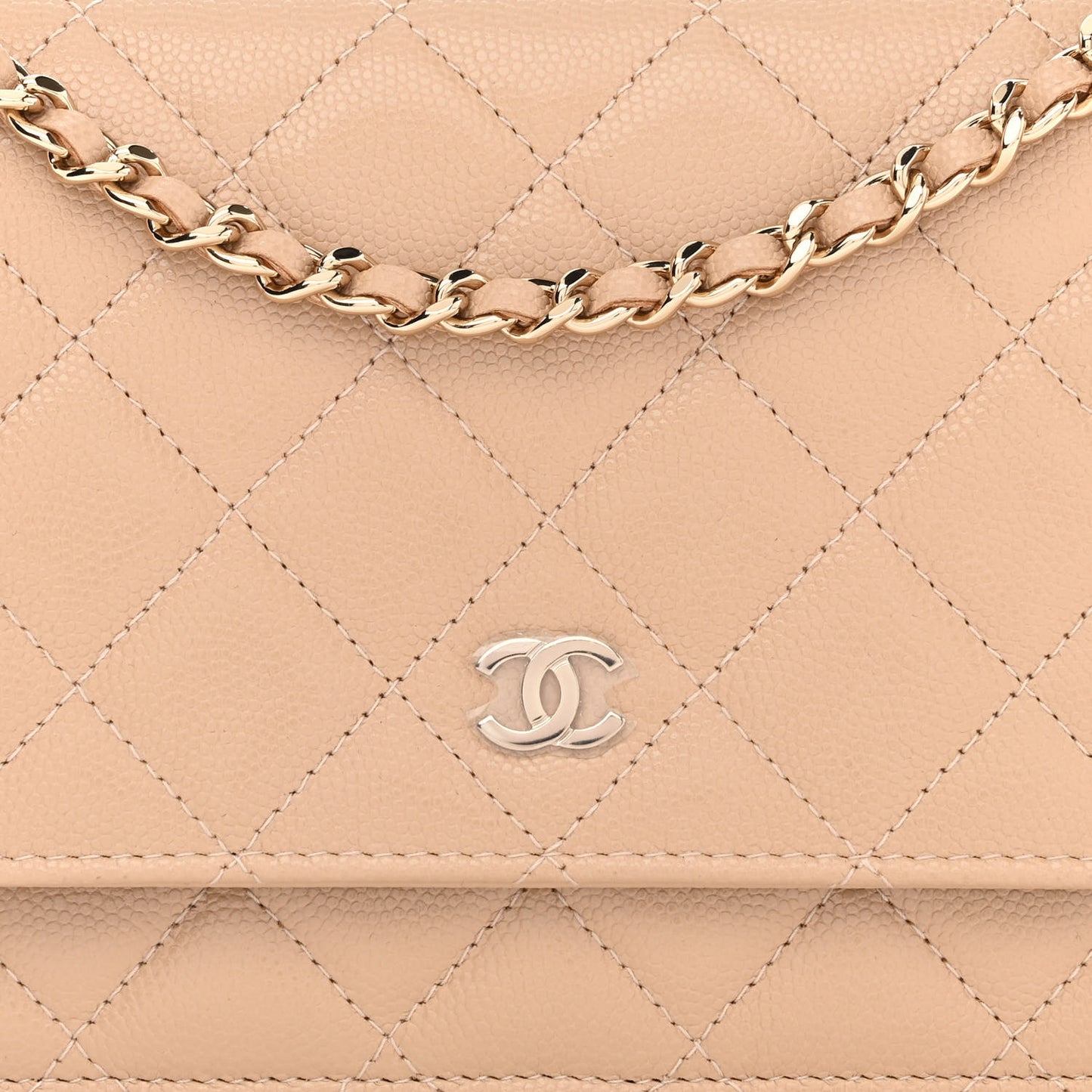 Caviar Quilted Wallet On Chain WOC Beige