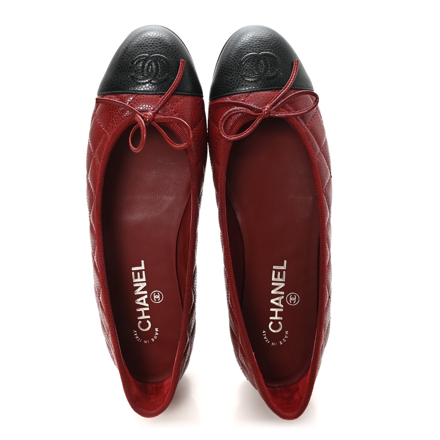 Caviar Quilted CC Cap Toe Ballerina Flats 39.5 Black Red