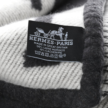 Hermes Wool Cashmere Avalon III Blanket Ecru Black 2 of 3