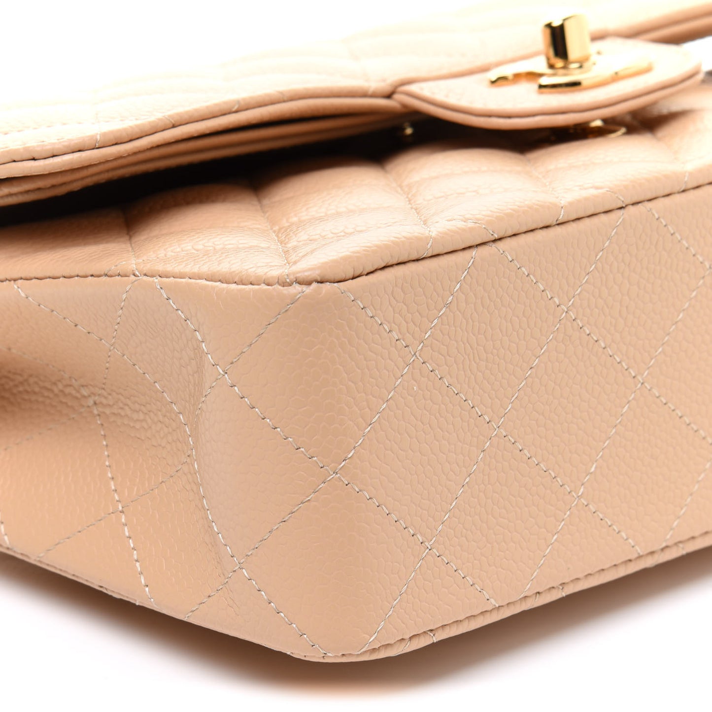 Caviar Quilted Small Double Flap Beige