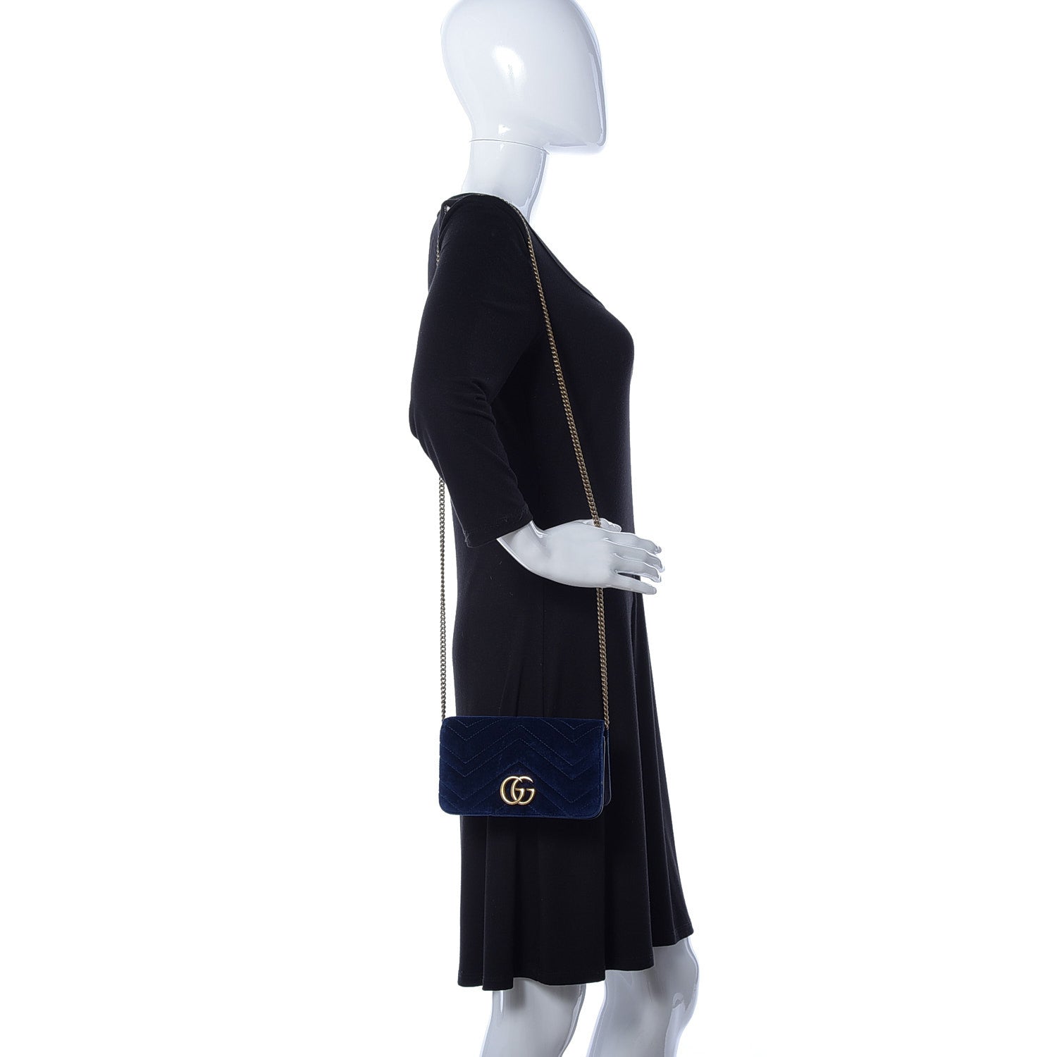 Gucci Velvet Matelasse GG Marmont Mini Bag Cobalt Blue 2 of 14