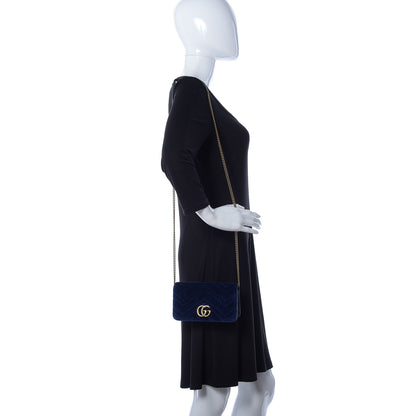 Gucci Velvet Matelasse GG Marmont Mini Bag Cobalt Blue 2 of 14