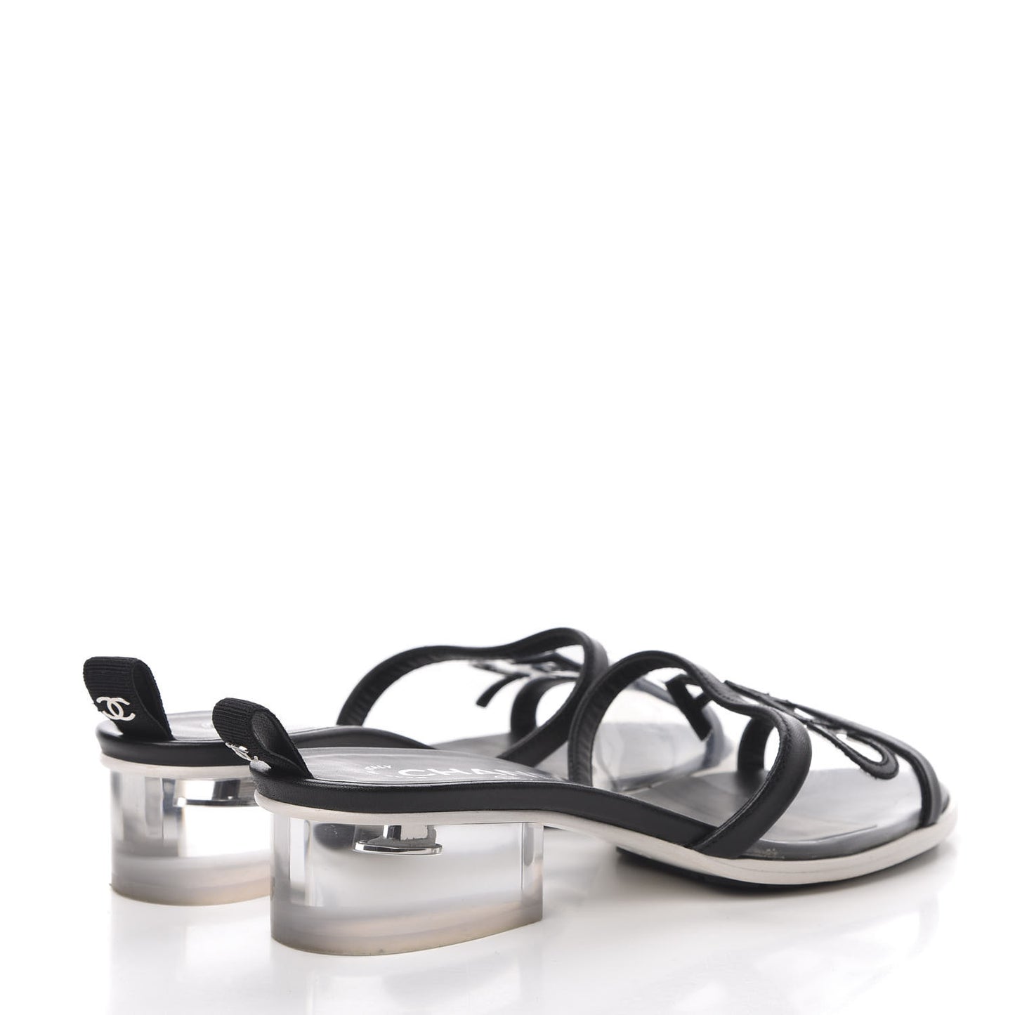 PVC Lambskin Logo Mules 37 Black