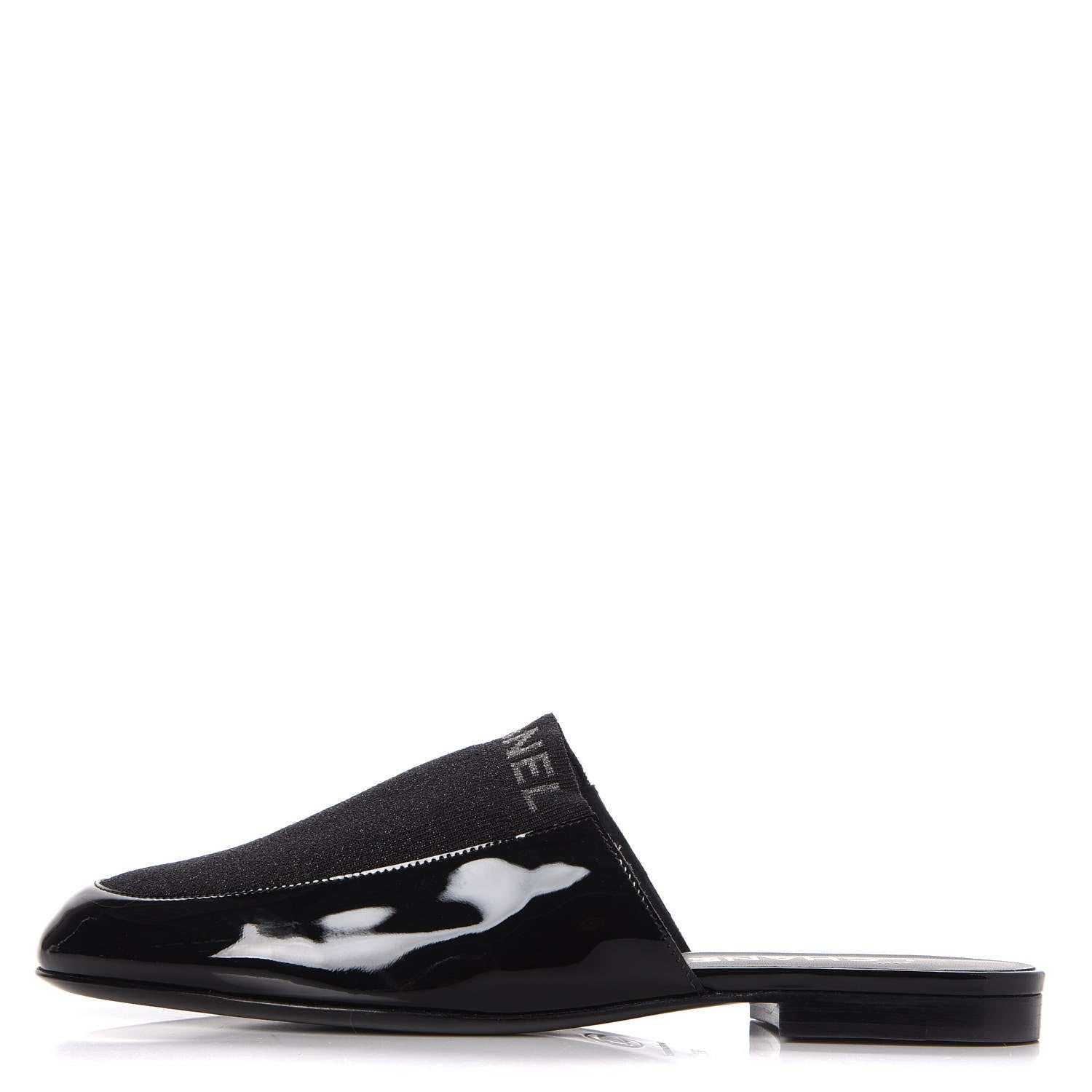 Chanel Fabric Patent Calfskin Mules 39 Black 1 of 9