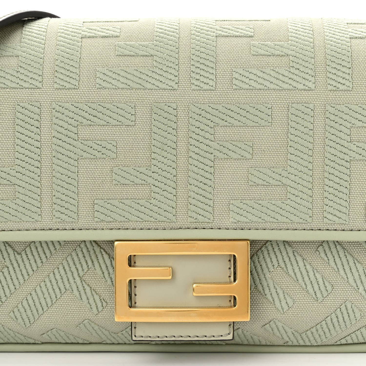 Fendi Canvas Vitello King FF Embroidered Baguette Green Tea 8 of 12