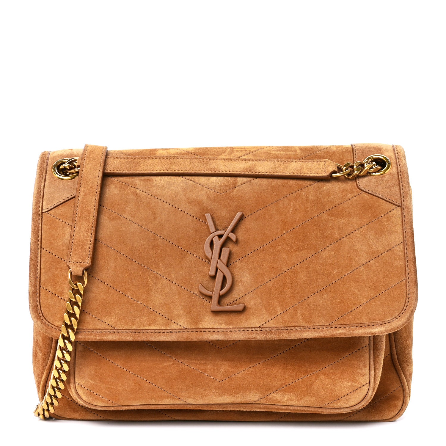 Saint Laurent Suede Monogram Medium Niki Chain Satchel Cinnamon 1 of 12