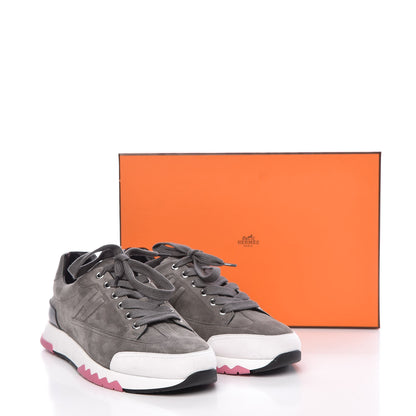Hermes Velvet Goatskin Calfskin Womens Trail Sneakers 39.5 Gris Tenorite Blanc 13 of 13