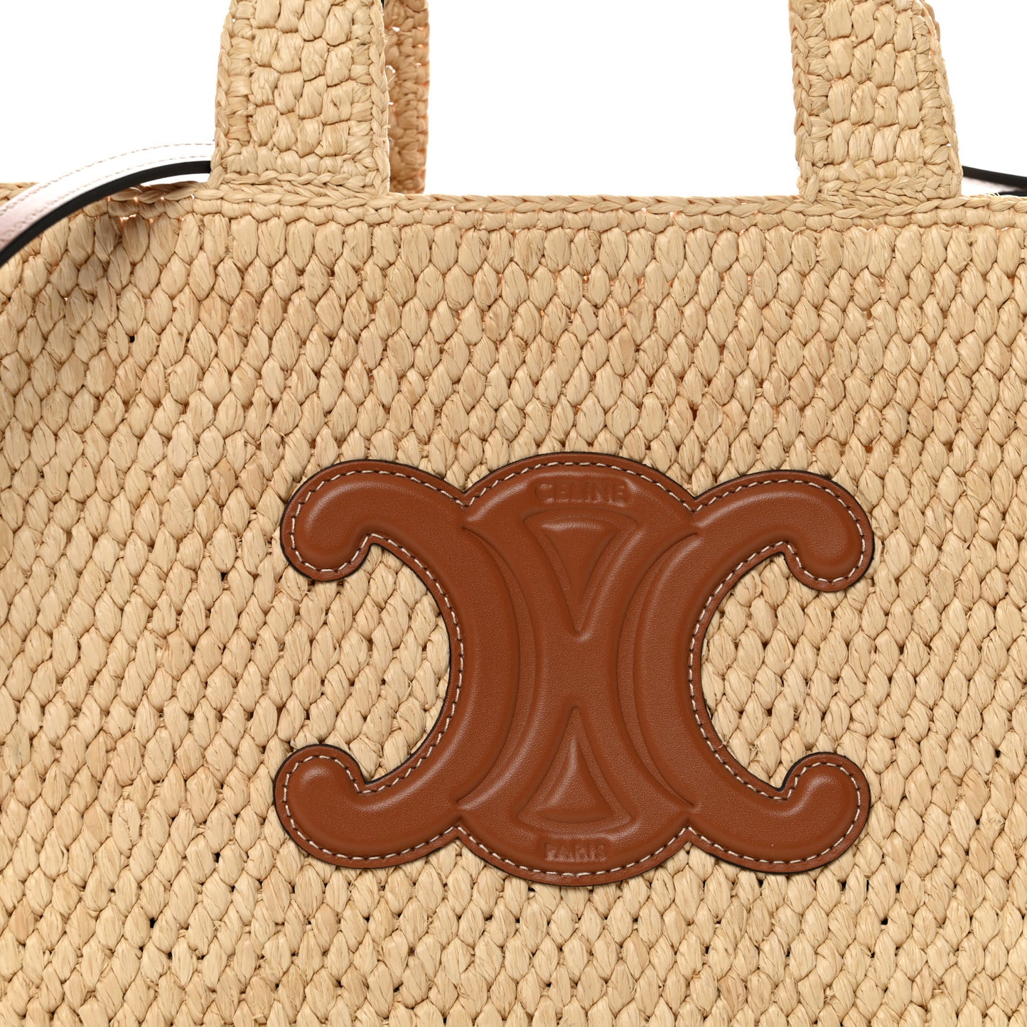 Raffia Calfskin Triomphe Small Cabas Thais Tan