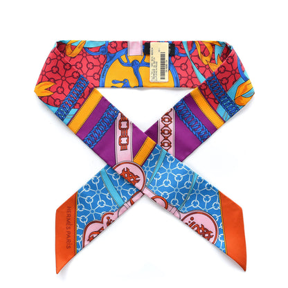 Hermes Silk La Promenade Du Matin Twilly Bleu Fuchsia Rouge 1 of 4