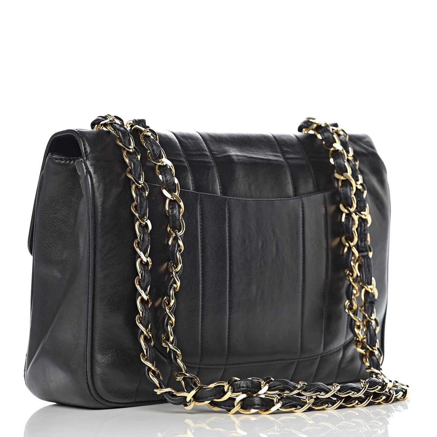 Lambskin Vertical Quilt Jumbo Single Flap Black