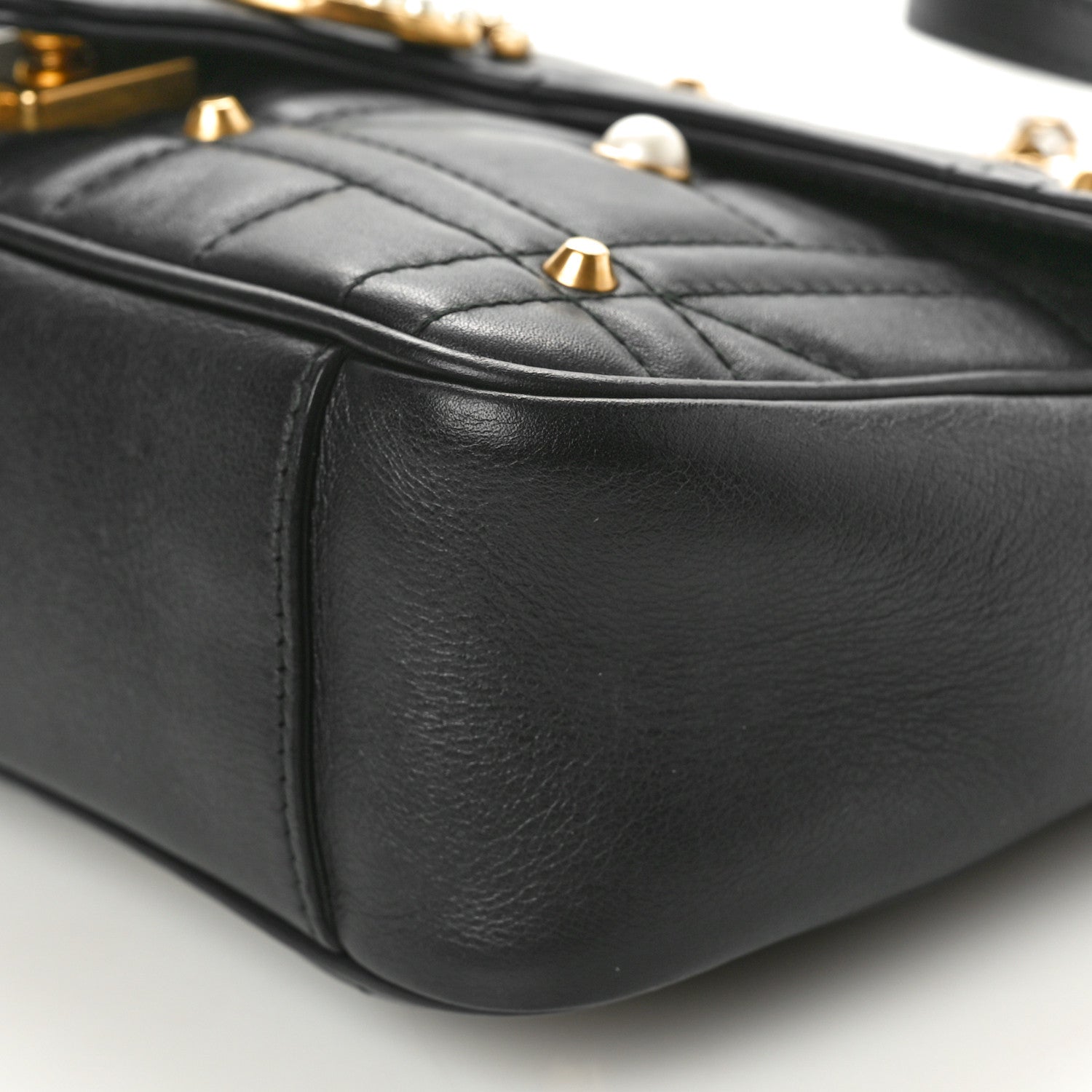 Gucci Calfskin Matelasse Studded Small Pearly GG Marmont Shoulder Bag Black 10 of 10
