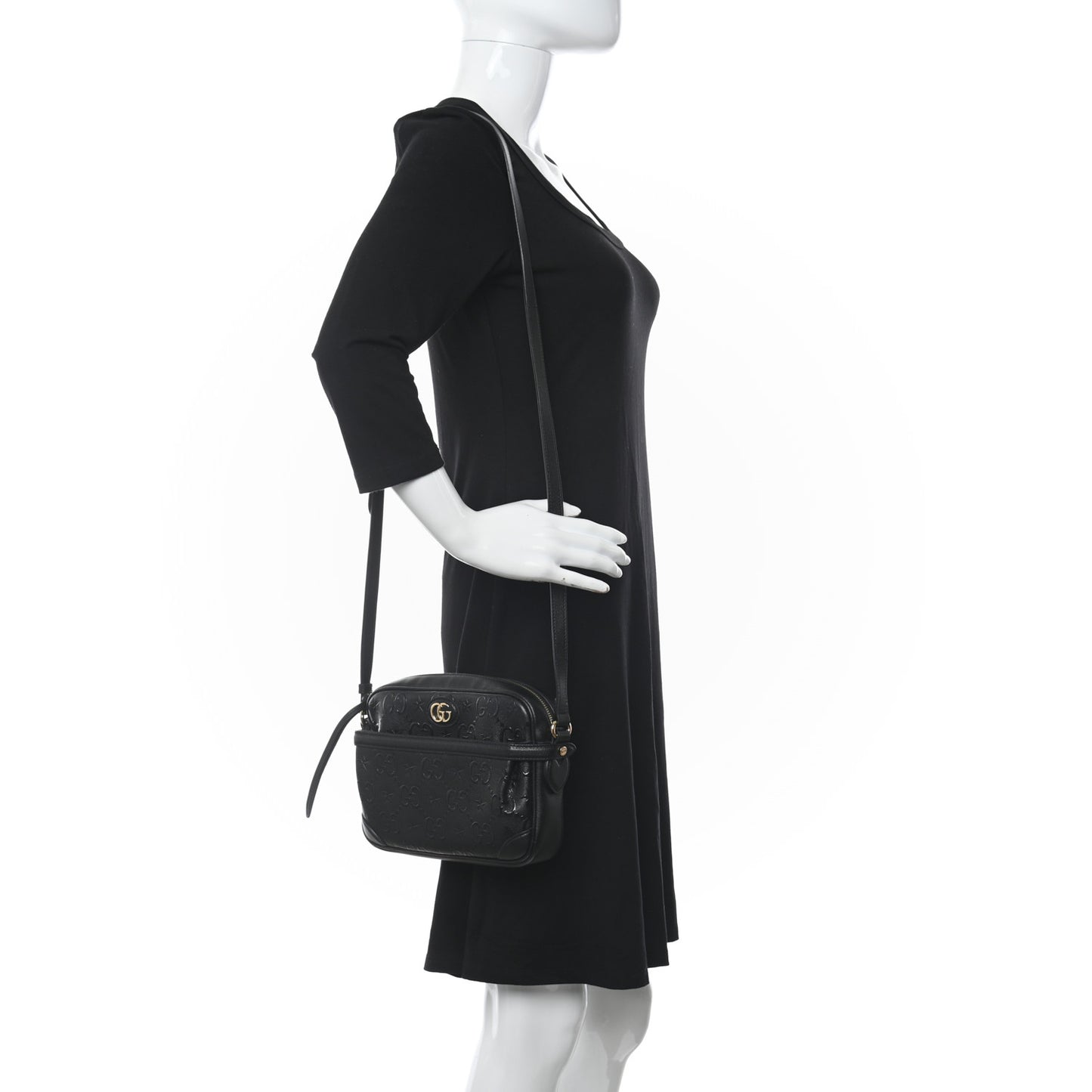 Wonka Grain Calfskin GG Monogram Star Embossed Small GG Shoulder Bag Black