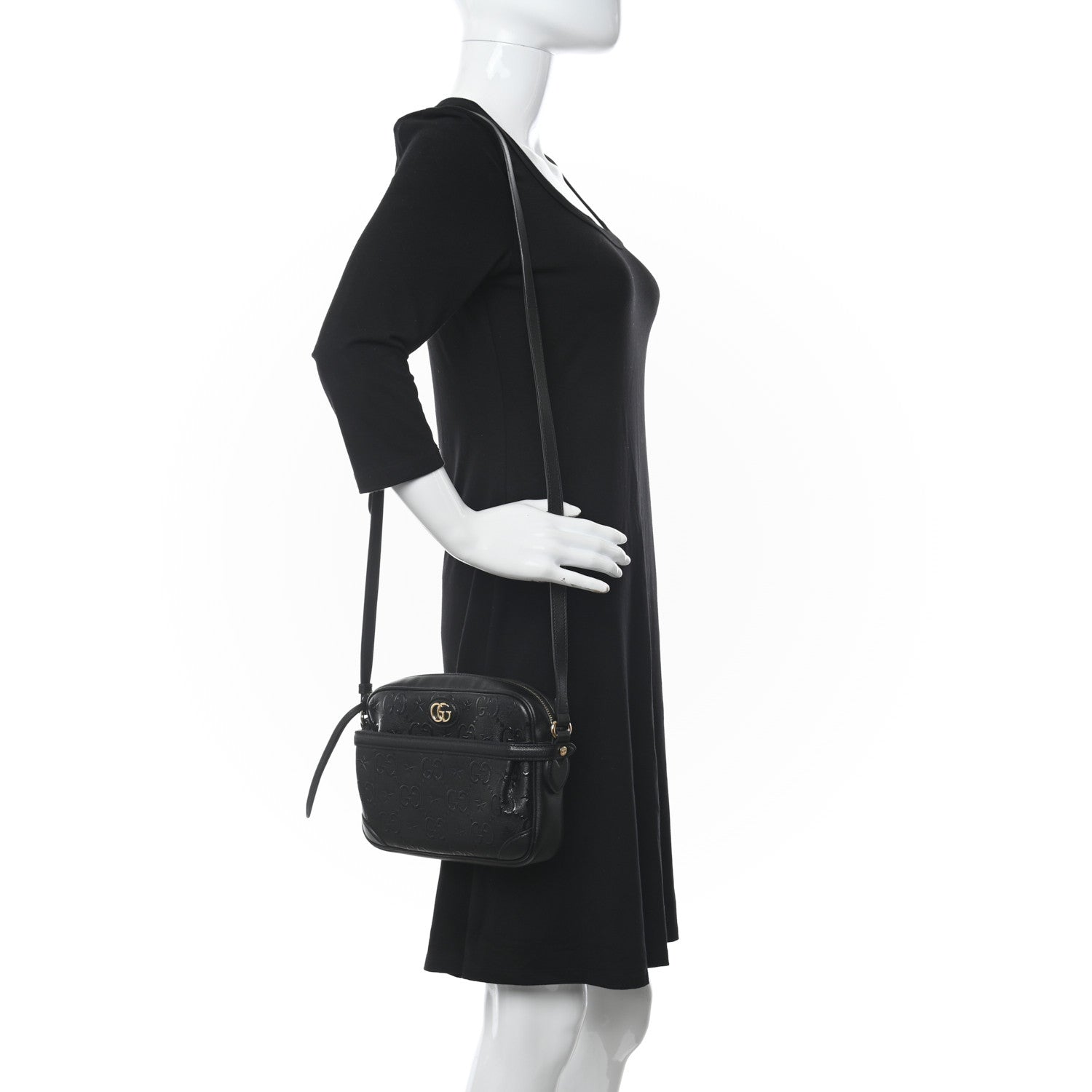 Gucci Wonka Grain Calfskin GG Monogram Star Embossed Small GG Shoulder Bag Black 2 of 10