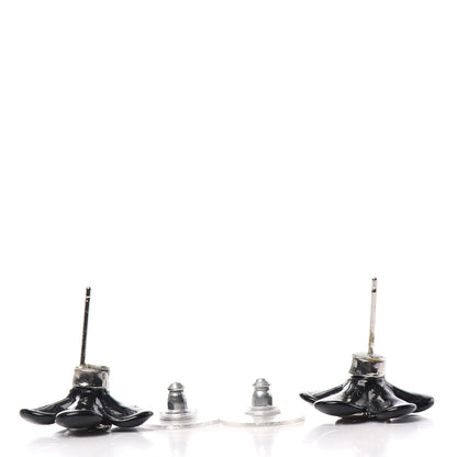 Chanel Flower CC Earrings Black Silver 3 of 4