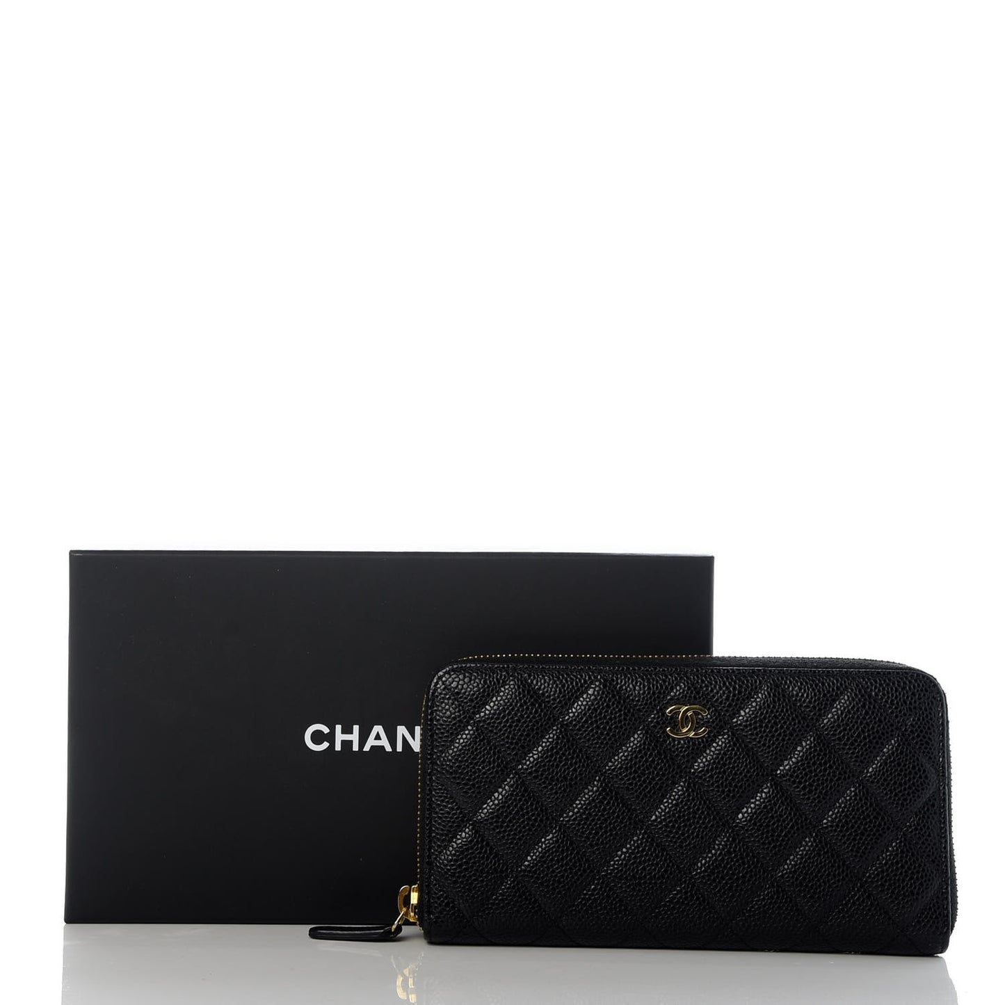 Caviar Quilted Large Gusset Zip Around Wallet Black
