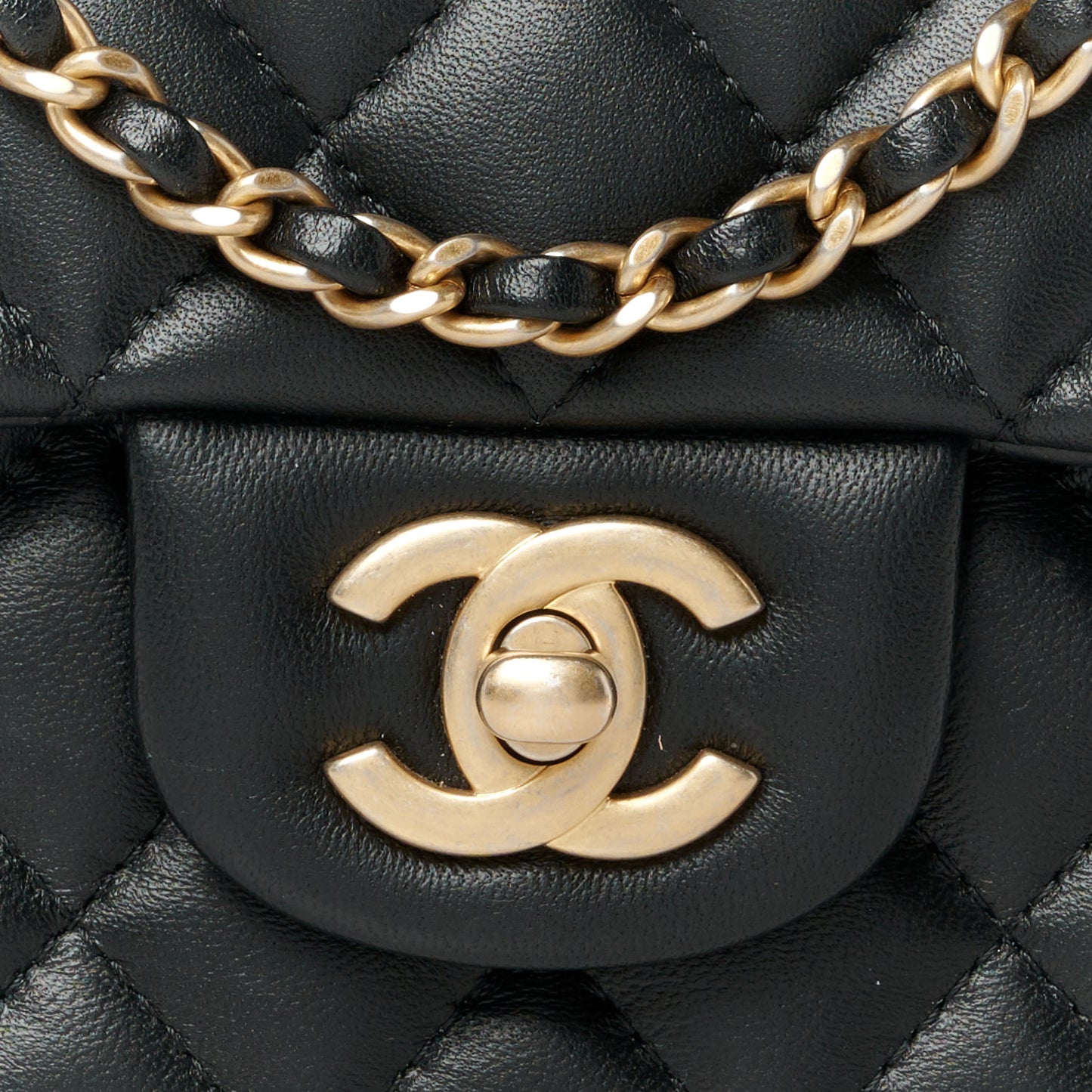 Lambskin Quilted Metal Mini Top Handle Rectangular Flap Black
