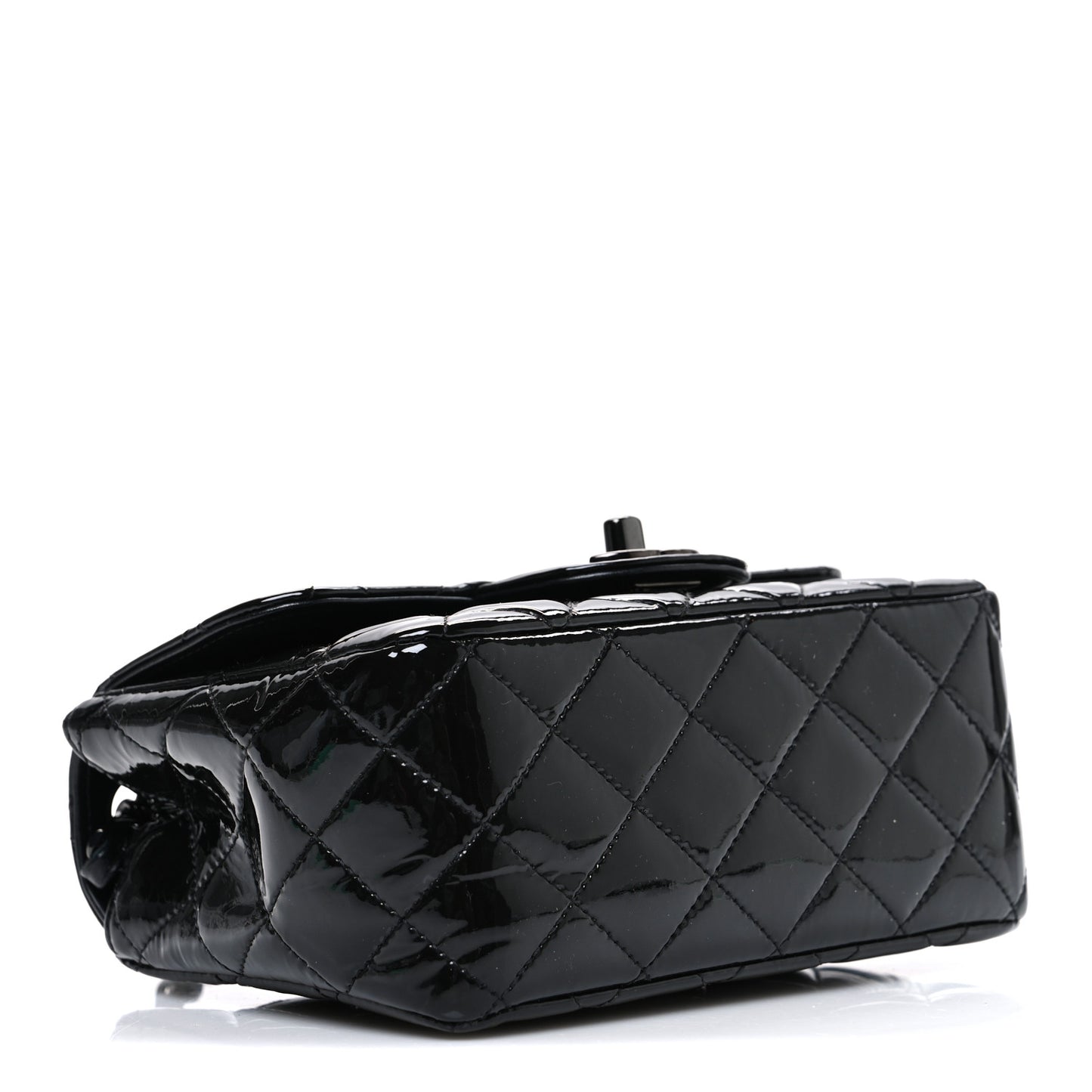 Patent Calfskin Quilted Mini Square Flap So Black