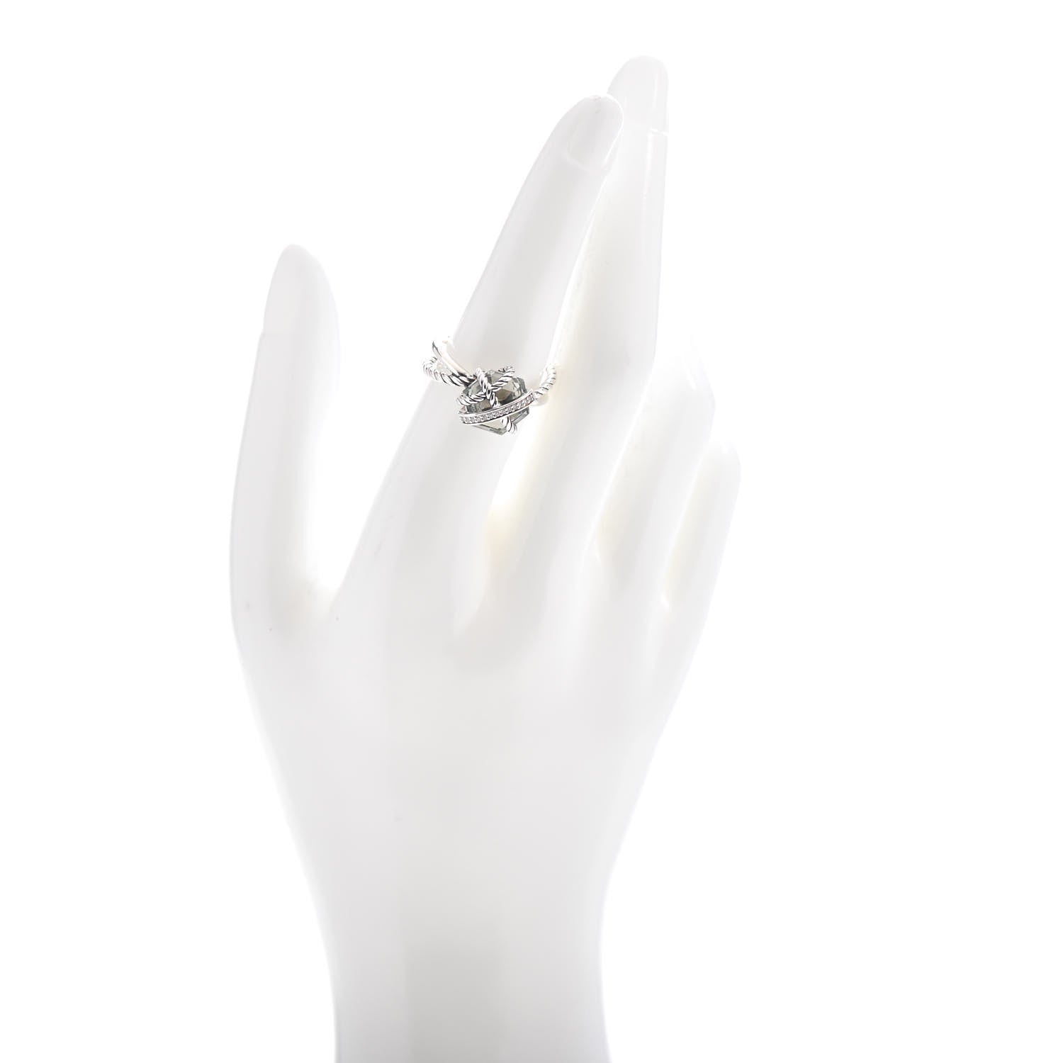 David Yurman Sterling Silver Diamond Prasiolite 10mm Cable Wrap Ring 54 7 2 of 5