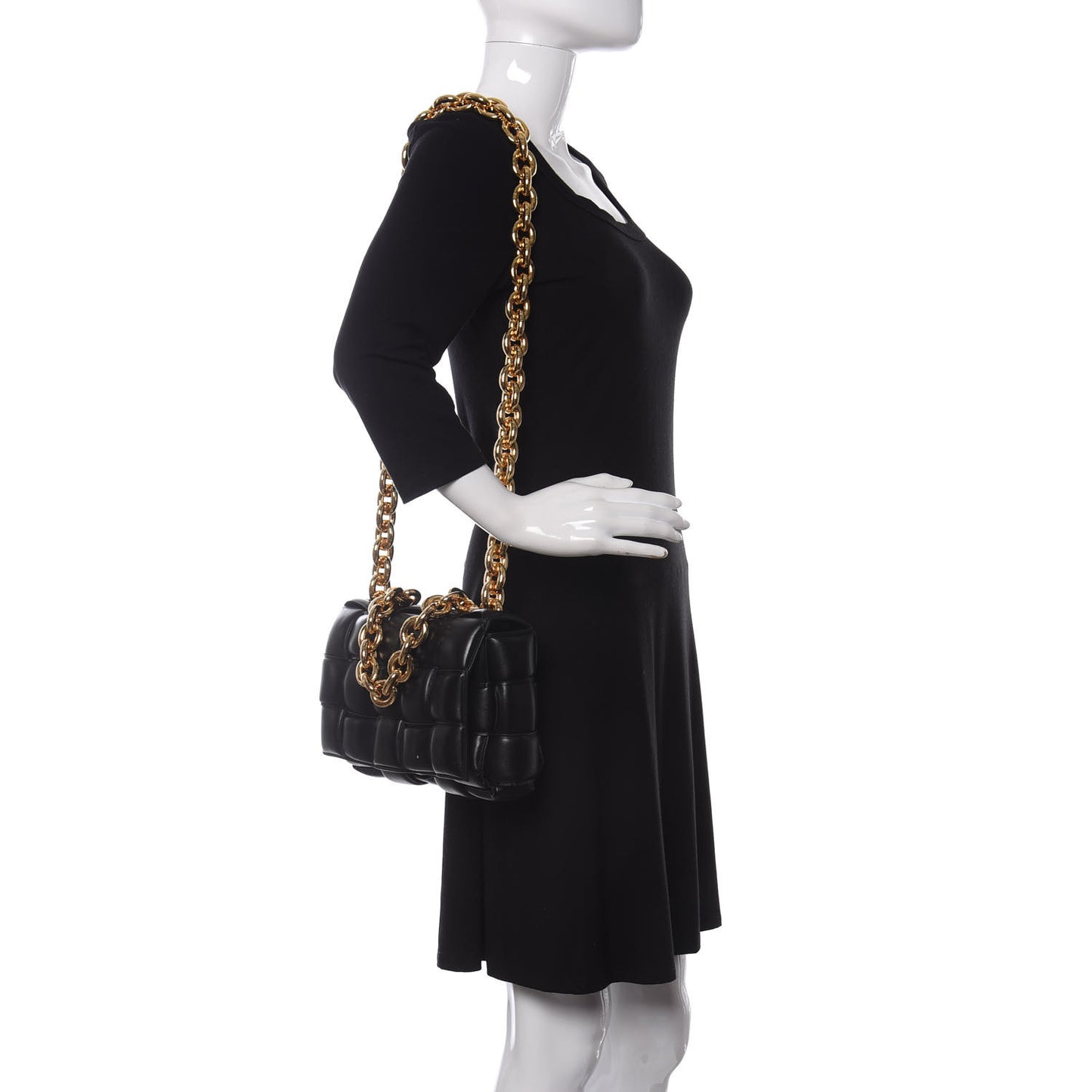 Lambskin Maxi Intreccio Padded Chain Cassette Crossbody Bag Black
