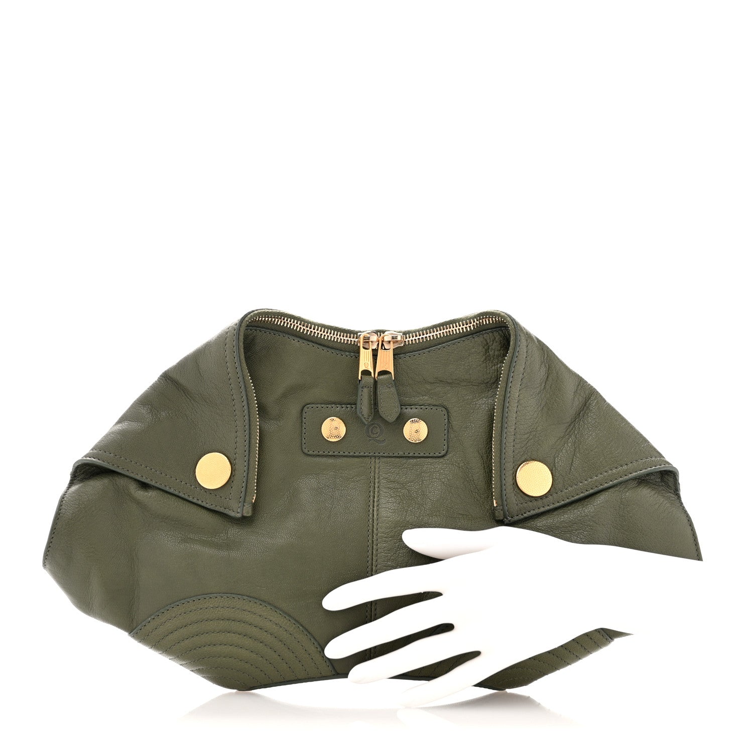 Alexander McQueen Calfskin Studded De Manta Clutch Green 2 of 7