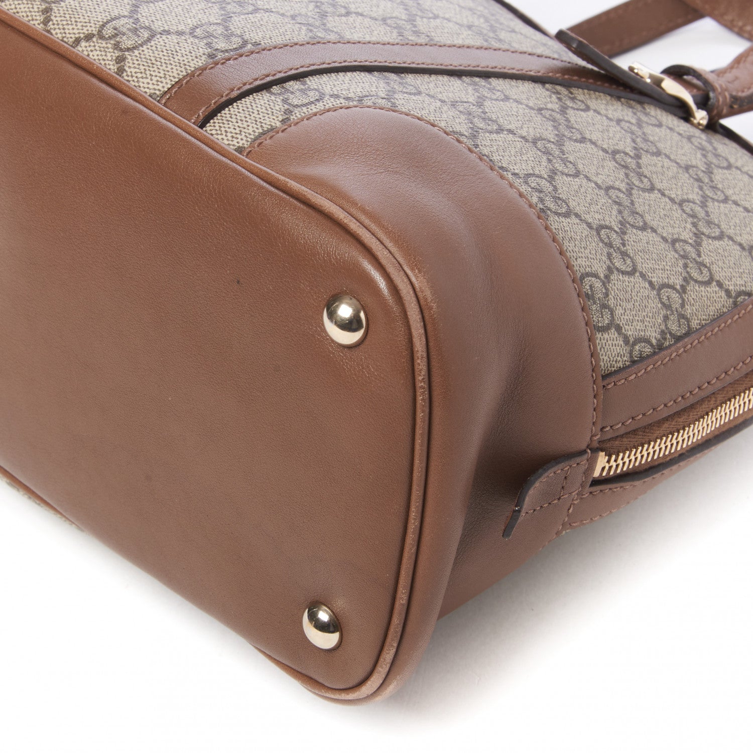 Gucci GG Supreme Monogram Margaux Calfskin Small Nice Top Handle Dome Bag Beige Ebony Acero 9 of 17