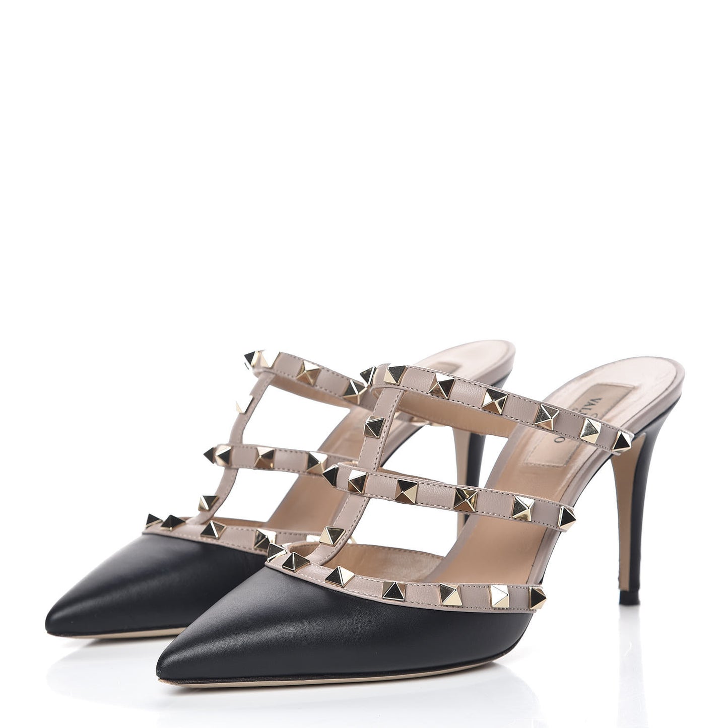 Nappa Rockstud 90mm Cage Mules 37.5 Black Poudre
