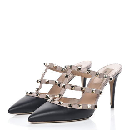 Valentino Garavani Nappa Rockstud 90mm Cage Mules 37.5 Black Poudre 3 of 14