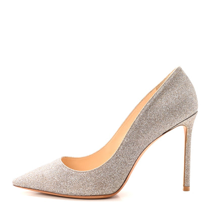 Jimmy Choo Dusty Glitter Romy 100 Pumps 40 Platinum Ice 1 of 8