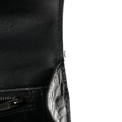 Balenciaga Shiny Calfskin Monochrome Crocodile Embossed Small Hourglass Top Handle Bag Black 13 of 13
