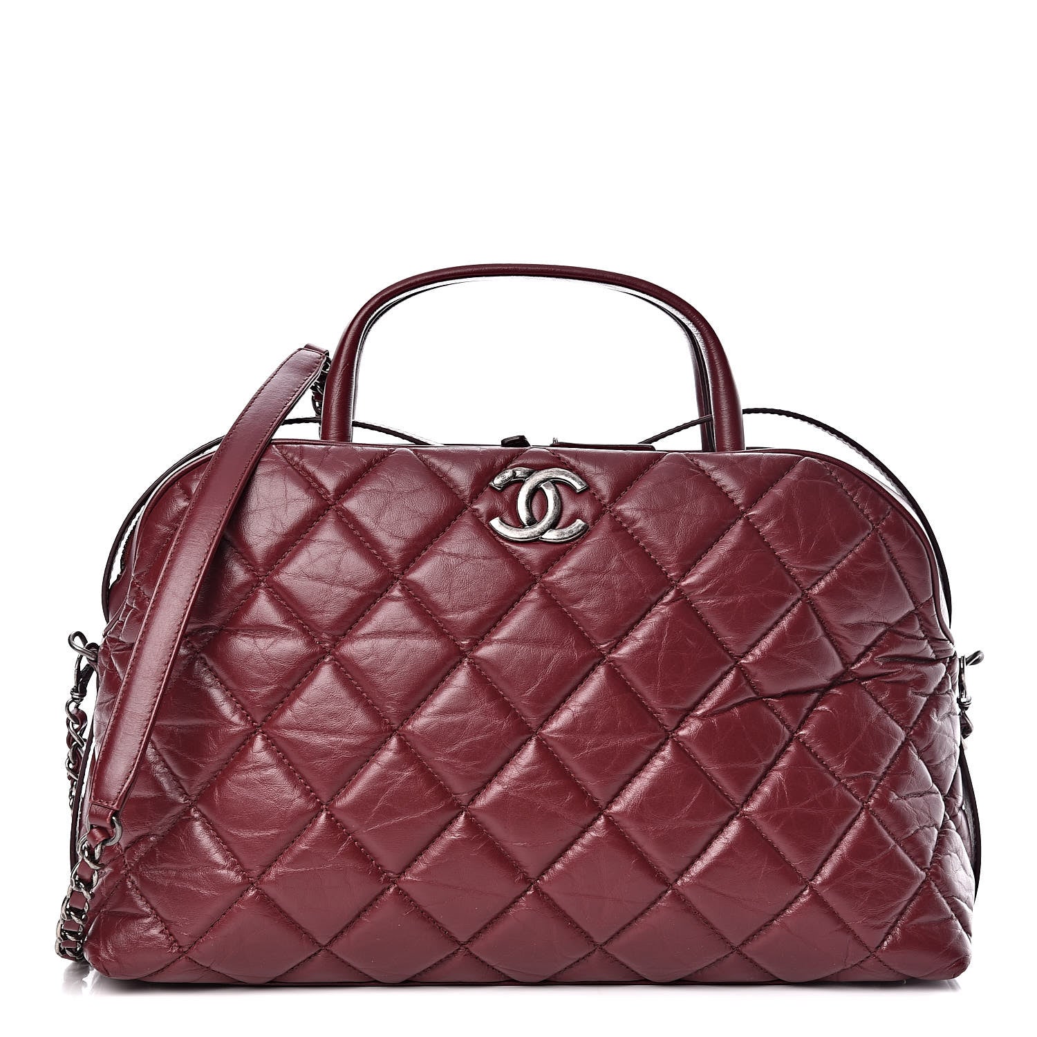 Chanel Aged Calfskin Small Bowling Bag Burgundy 1 of 11