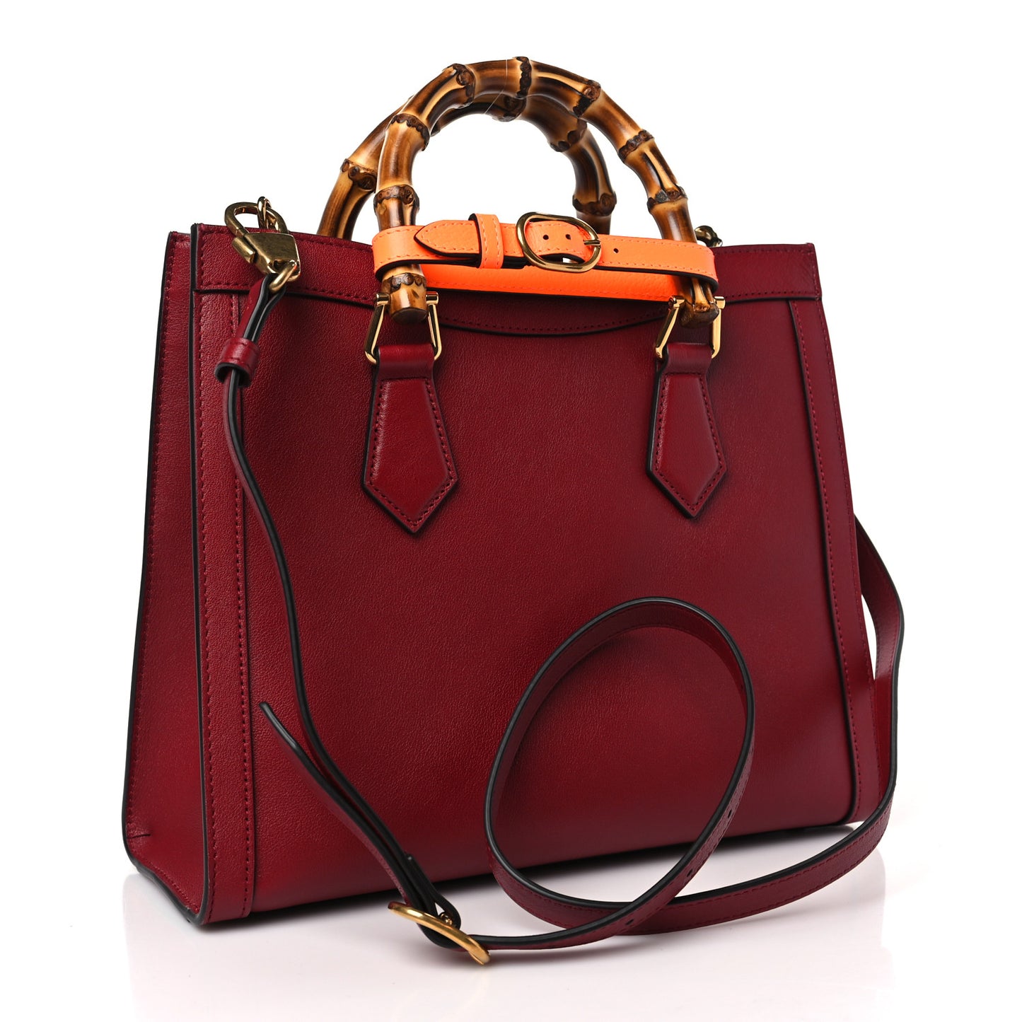 Wonka Grain Calfskin Small Diana Tote Bag Dark Red Orange Fluo