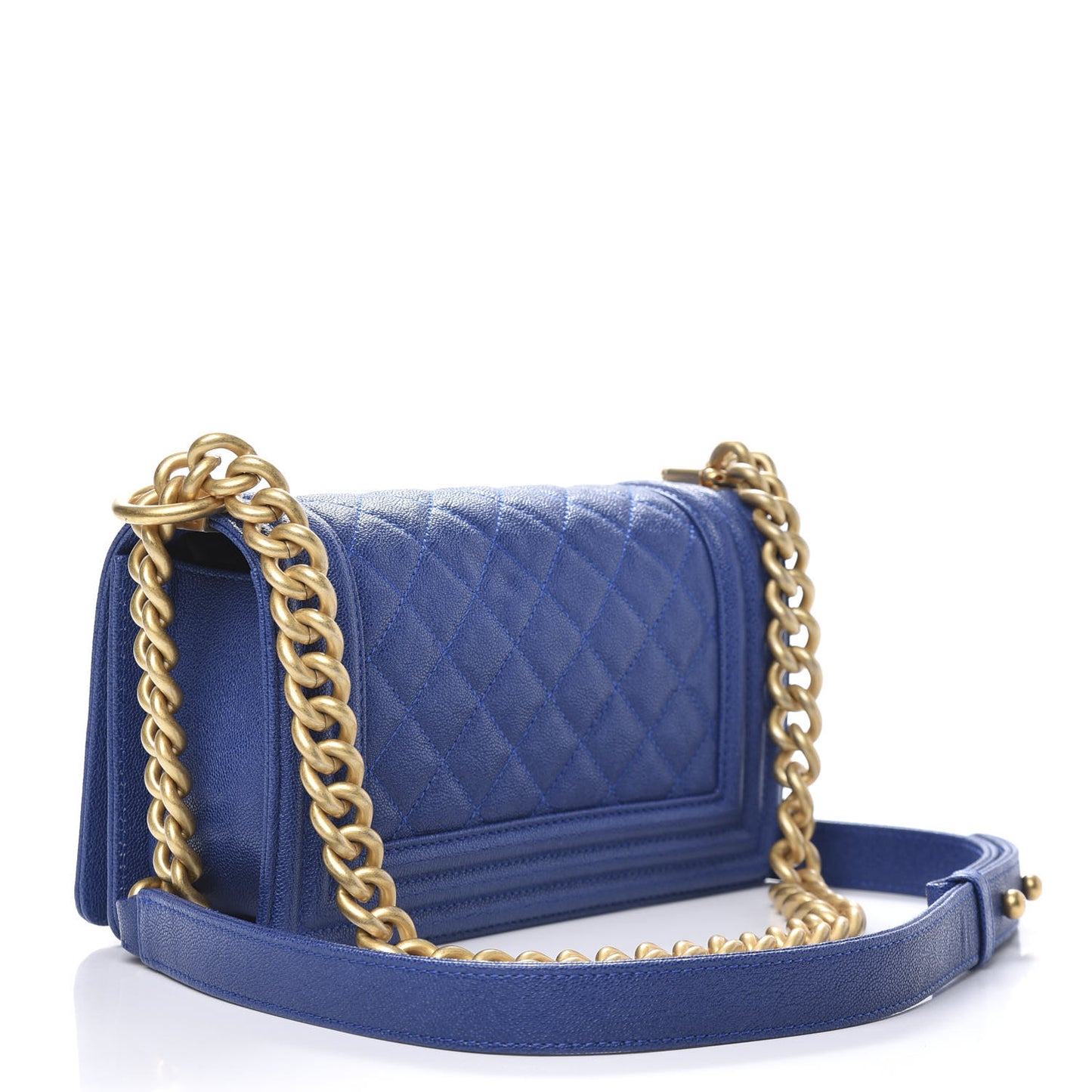 Caviar Quilted Small Boy Flap Dark Blue