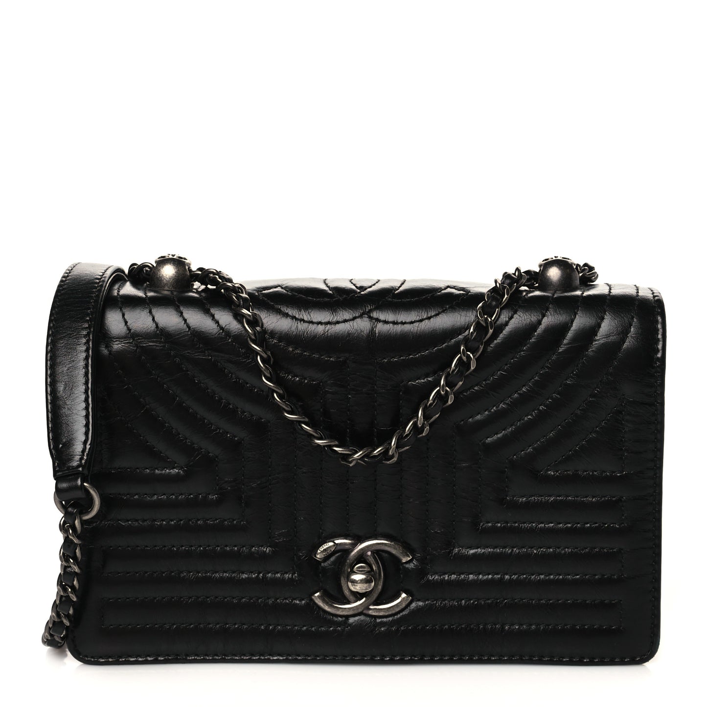 Glazed Calfskin Quilted Small Korean Garden Flap Black