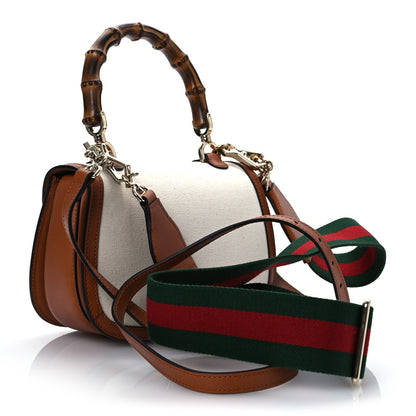 Gucci Canvas Calfskin Web Small Bamboo 1947 Top Handle Bag Greggio Harness Brown 5 of 14