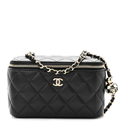 Chanel Lambskin Quilted Small Pearl Crush Vanity Case With Chain Black 1 of 12