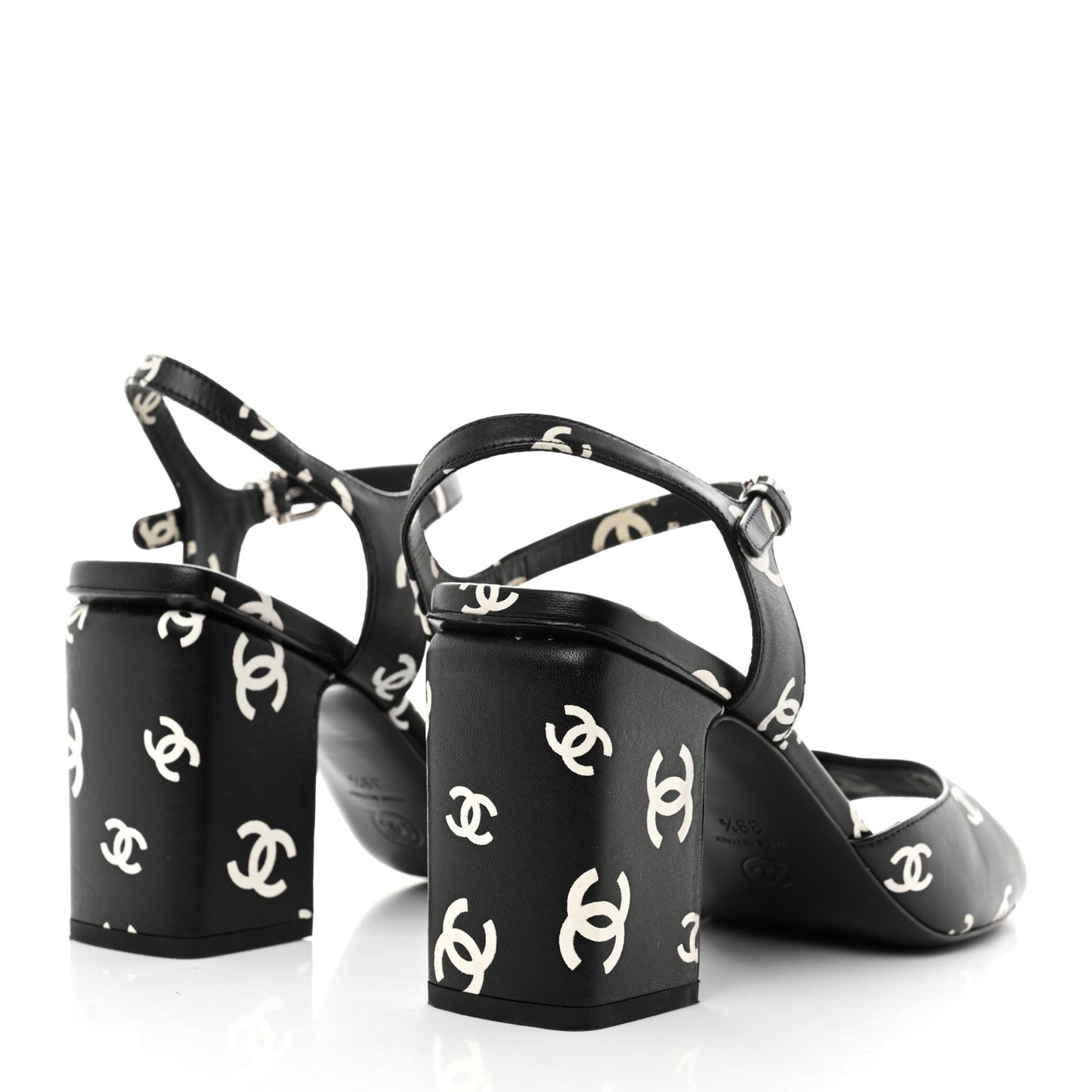 Printed Lambskin CC Sandals 39.5 Black White