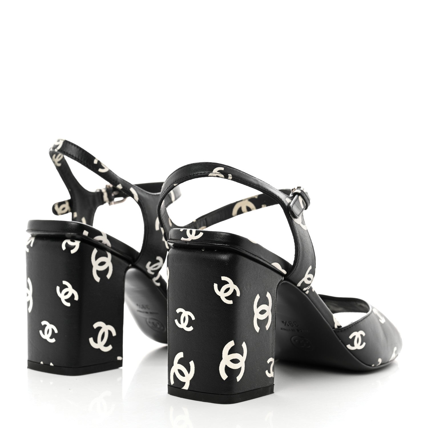 Chanel Printed Lambskin CC Sandals 39.5 Black White 4 of 8