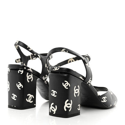 Chanel Printed Lambskin CC Sandals 39.5 Black White 4 of 8