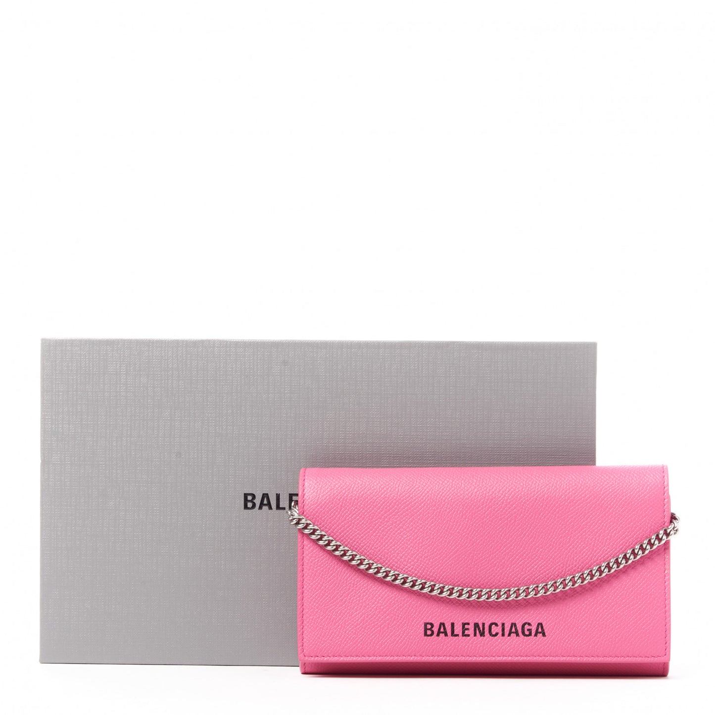 Signature Grained Calfskin Logo Ville Wallet on Chain Bubble Gum Black
