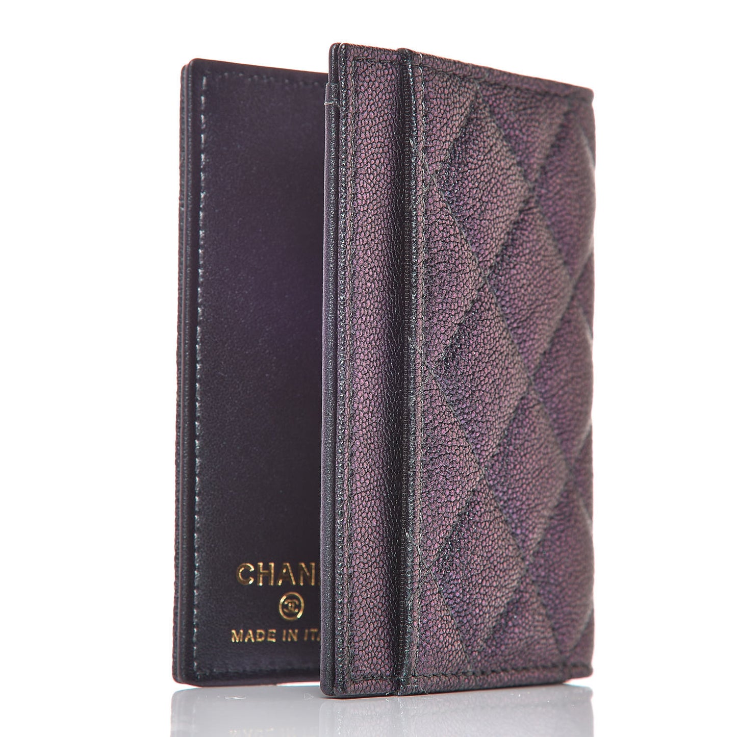Iridescent Caviar Quilted Card Holder Wallet Black
